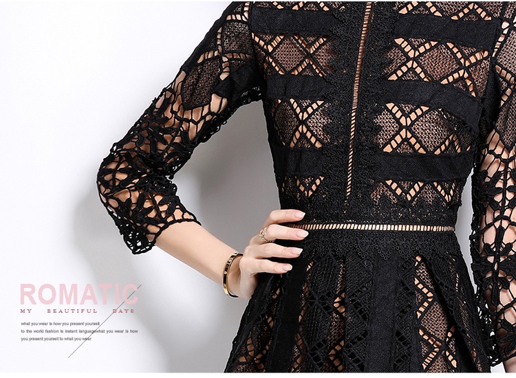 Long sleeve lace slim hollow printing dress