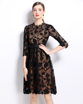 Fashion long sleeve hollow lace slim dress