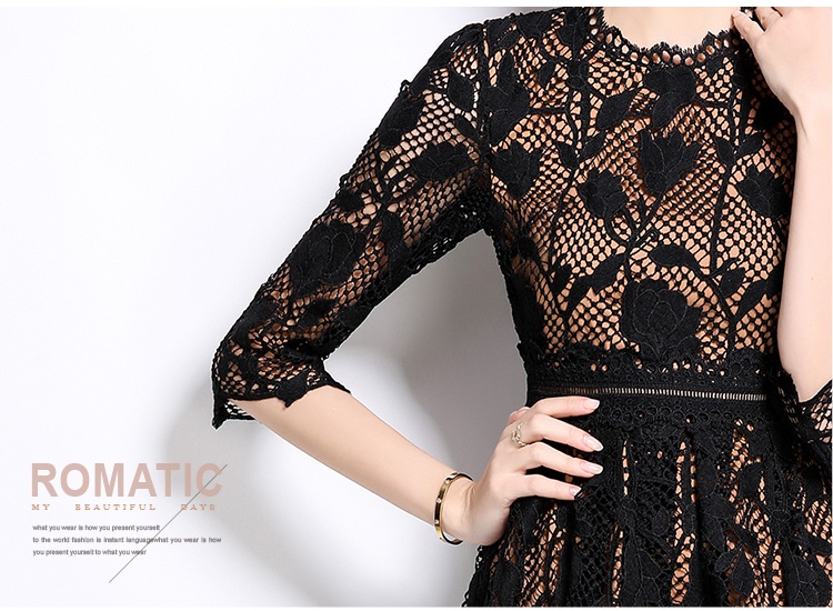 Fashion long sleeve hollow lace slim dress