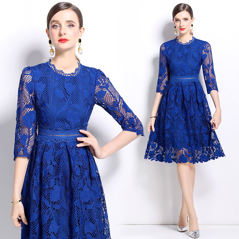 Slim long sleeve hollow lace fashion dress