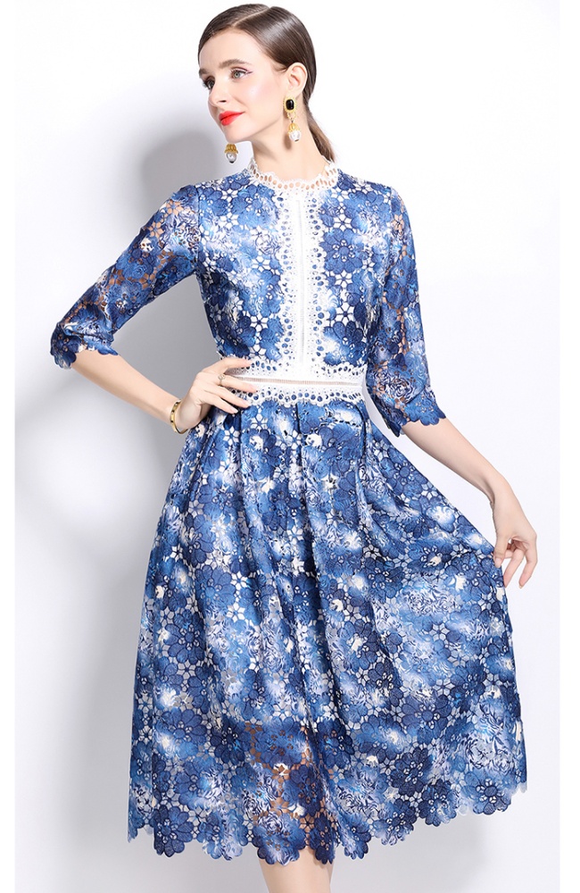 Long sleeve lace slim fashion hollow dress