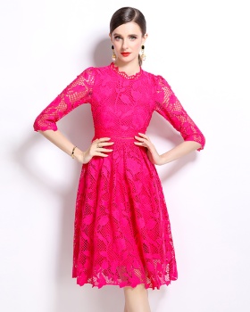 Long sleeve lace hollow fashion slim dress