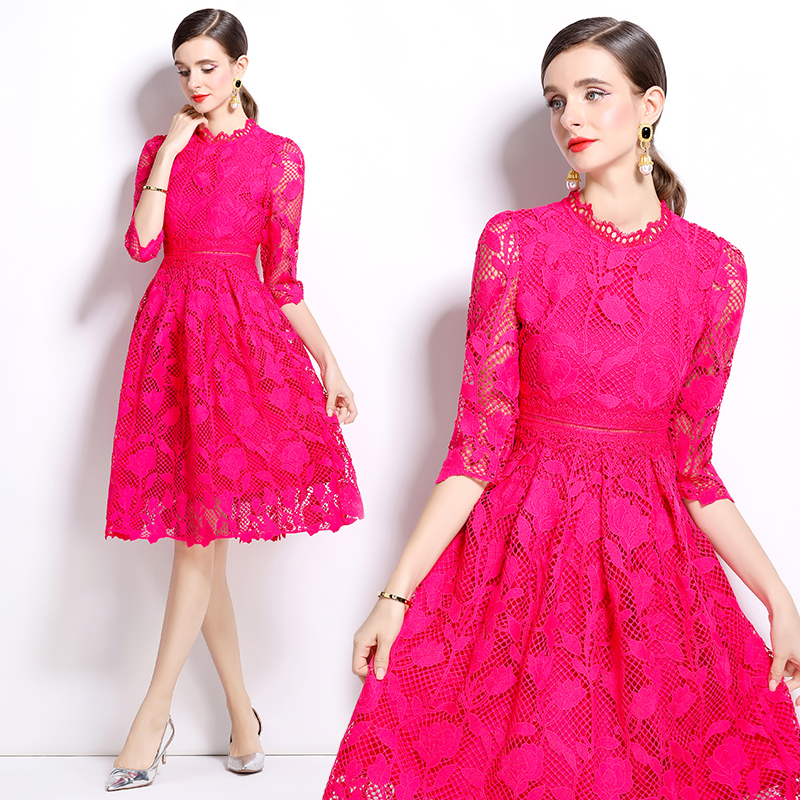 Long sleeve lace hollow fashion slim dress