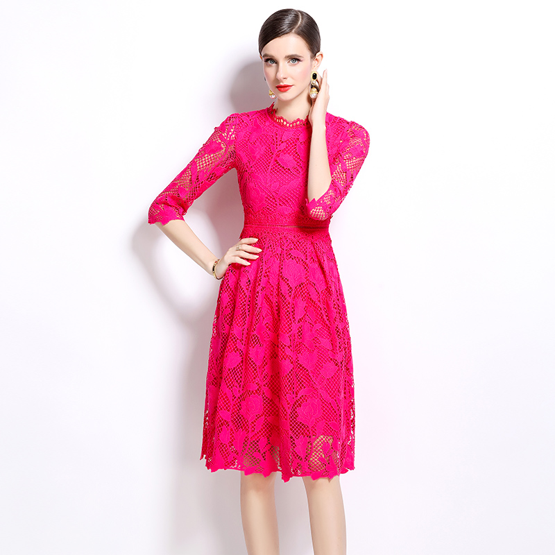 Long sleeve lace hollow fashion slim dress