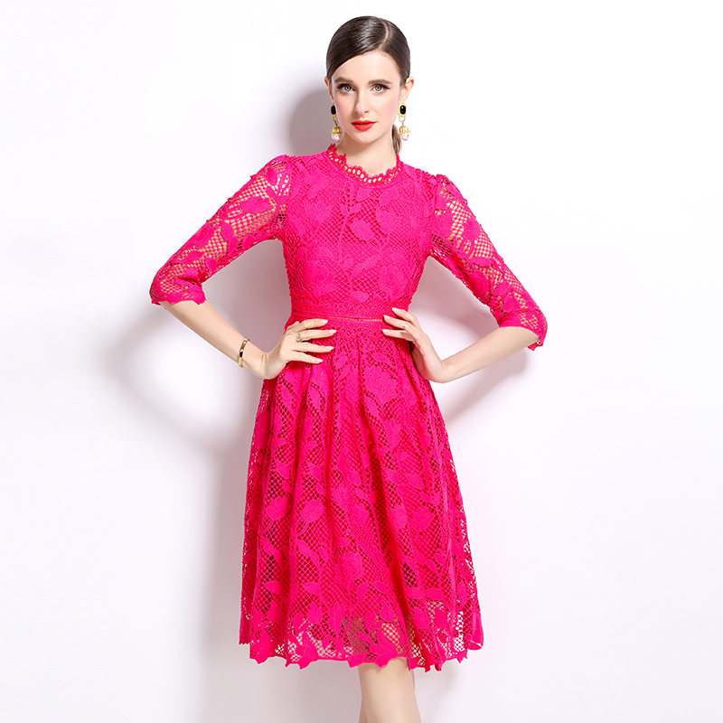 Long sleeve lace hollow fashion slim dress