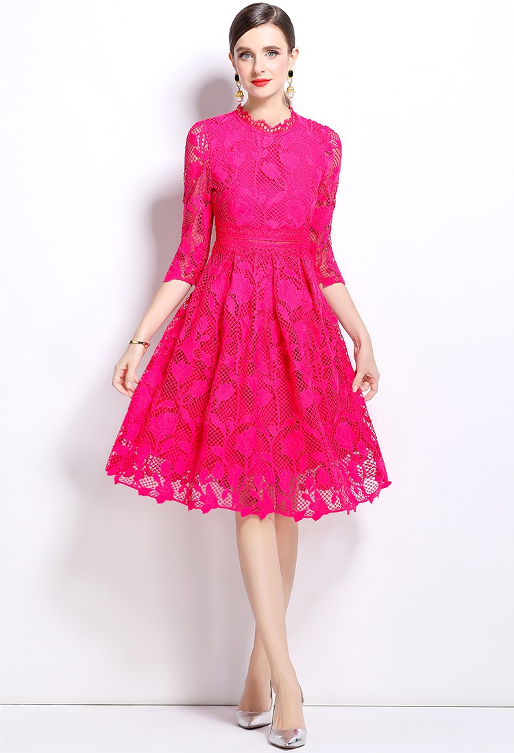 Long sleeve lace hollow fashion slim dress