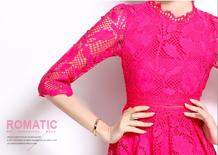 Long sleeve lace hollow fashion slim dress