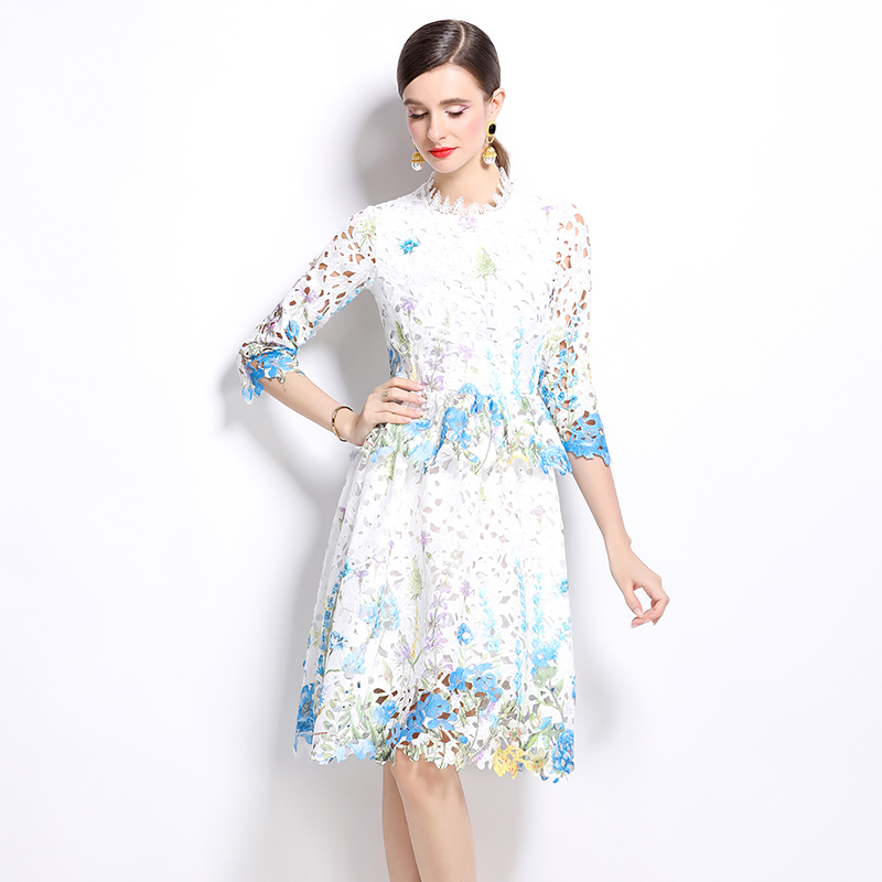 Fashion lace long sleeve hollow slim dress