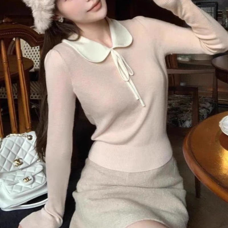 Long sleeve mixed colors tops sweet sweater for women