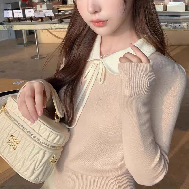 Long sleeve mixed colors tops sweet sweater for women