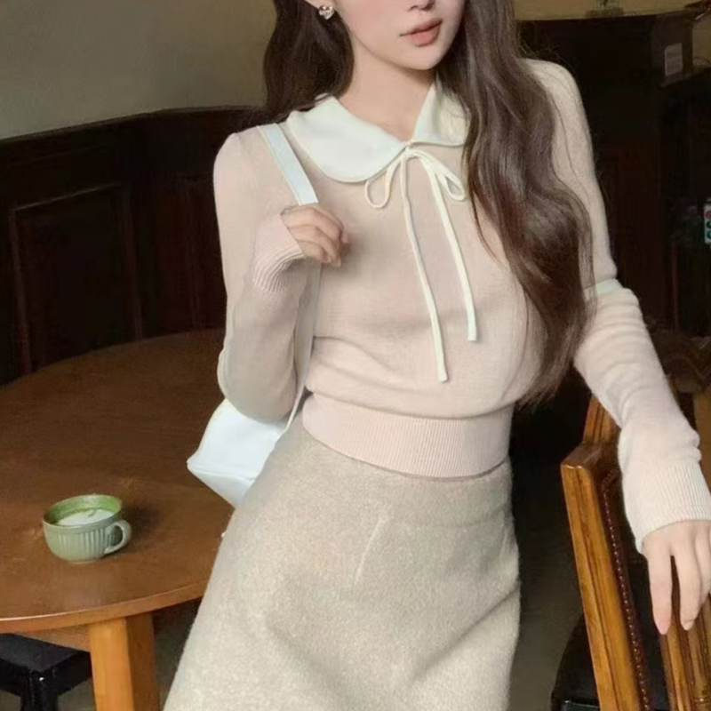 Long sleeve mixed colors tops sweet sweater for women