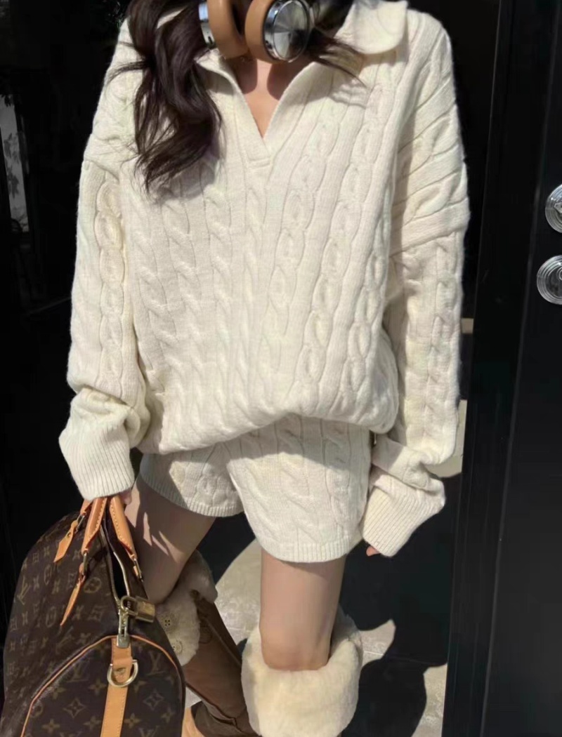 Winter pullover shorts lazy Casual sweater a set for women