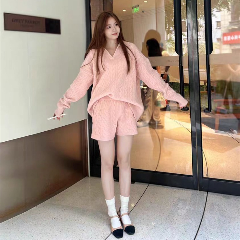 Winter pullover shorts lazy Casual sweater a set for women