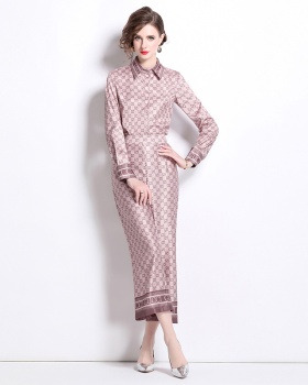 All-match wide leg pants slim shirt a set