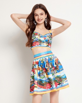 Mixed colors chest pad printing sling skirt 2pcs set