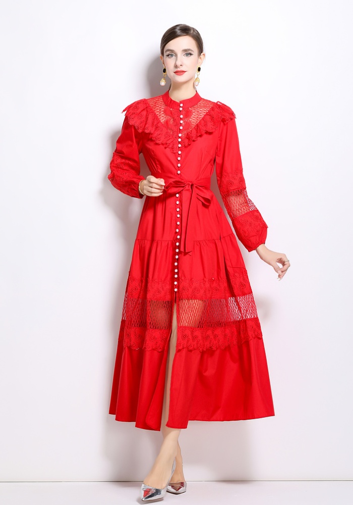 Pinched waist temperament long dress vacation niche dress