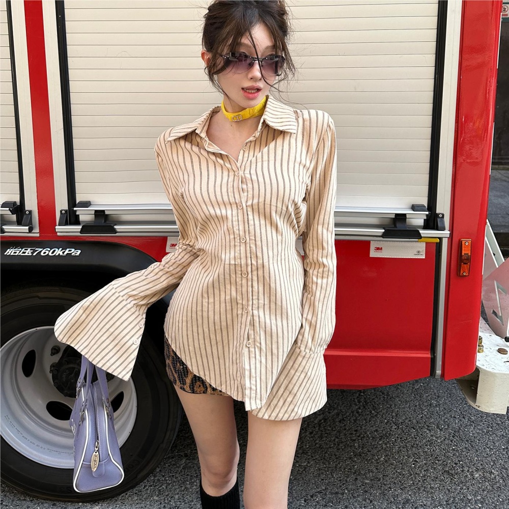 Back hollow trumpet sleeves tops niche sexy shirt for women