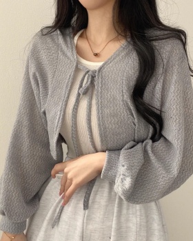 Short bandage cardigan Korean style retro coat for women