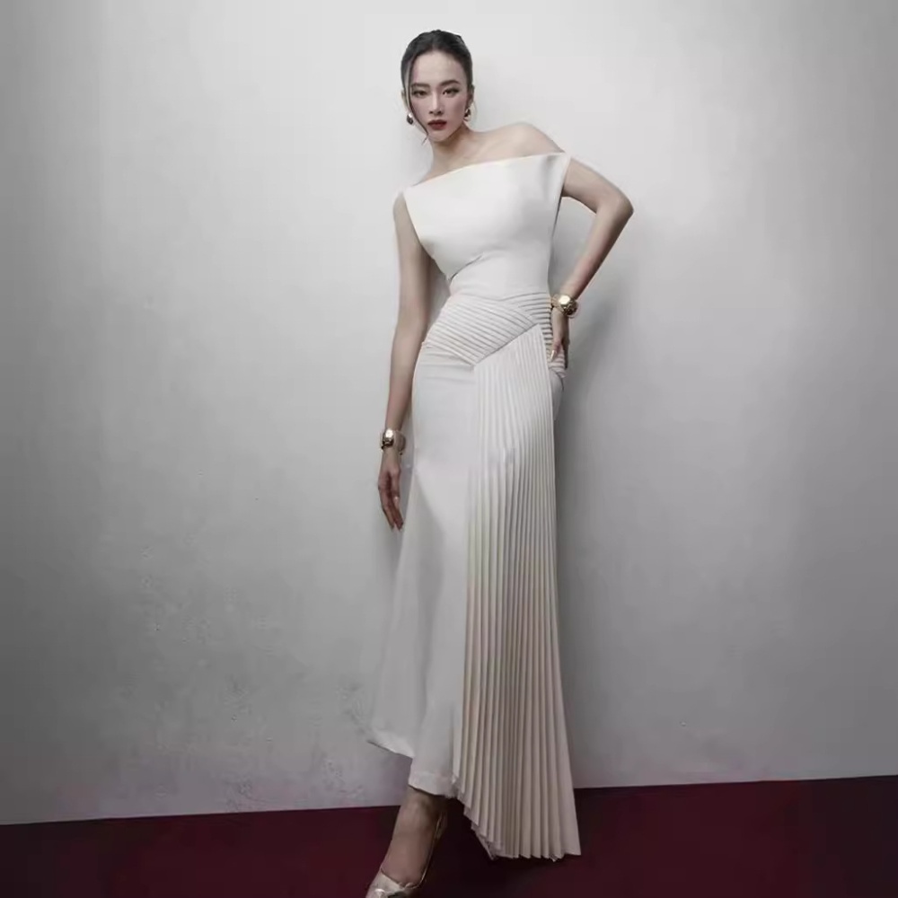 Pleated temperament formal dress irregular elegant dress