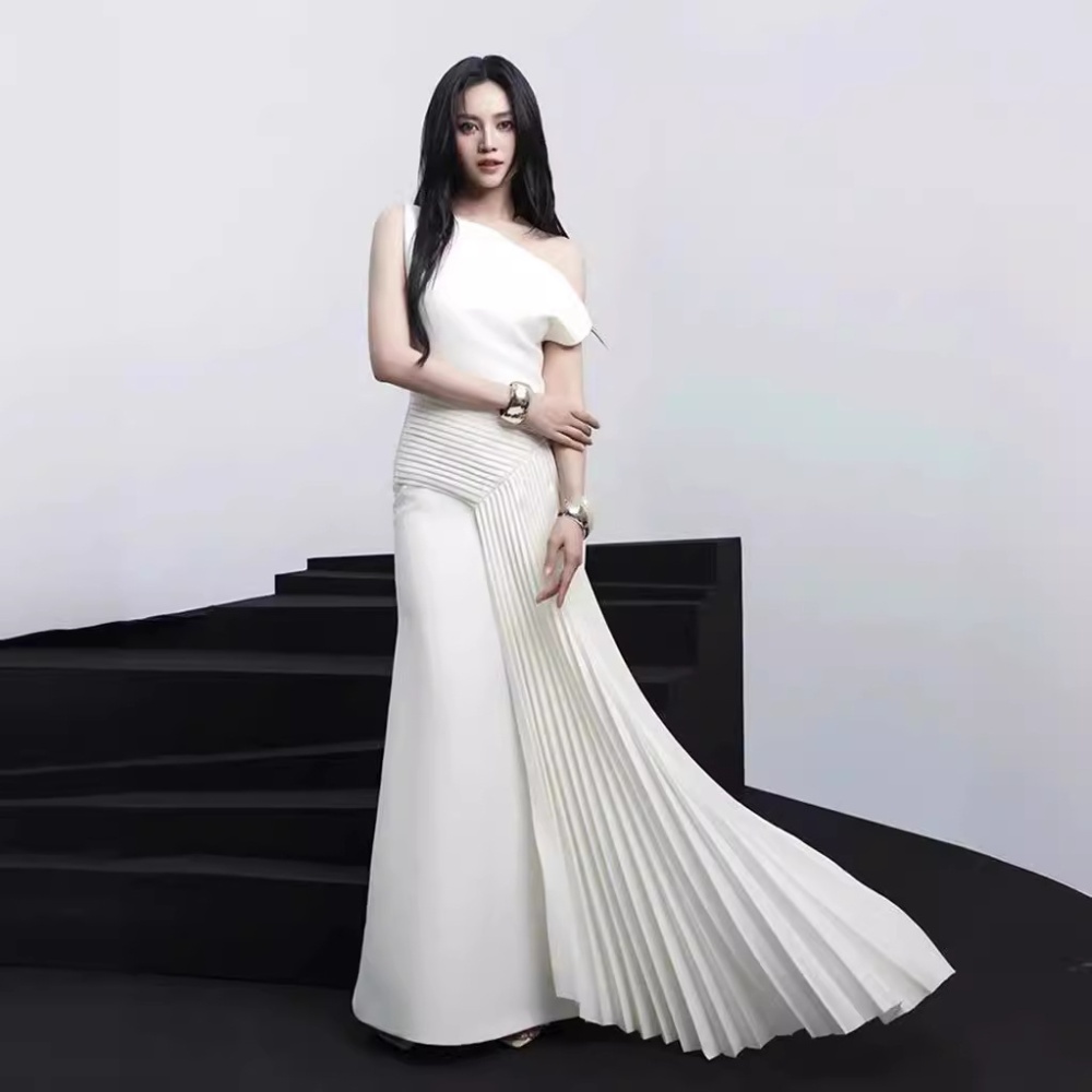 Pleated temperament formal dress irregular elegant dress