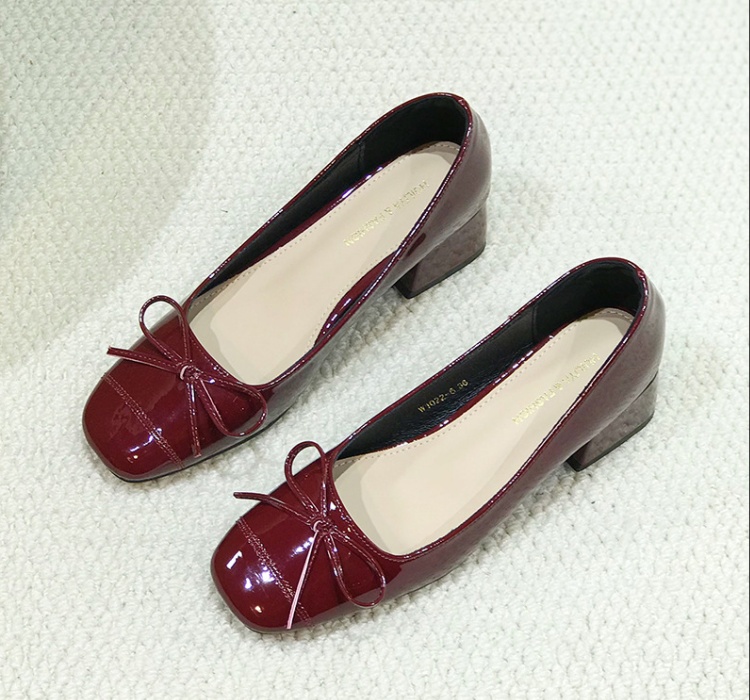 France style temperament low wine-red shoes for women