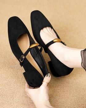 Temperament square head shoes low France style skirt for women