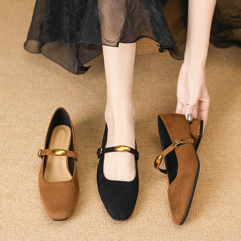 Temperament square head shoes low France style skirt for women