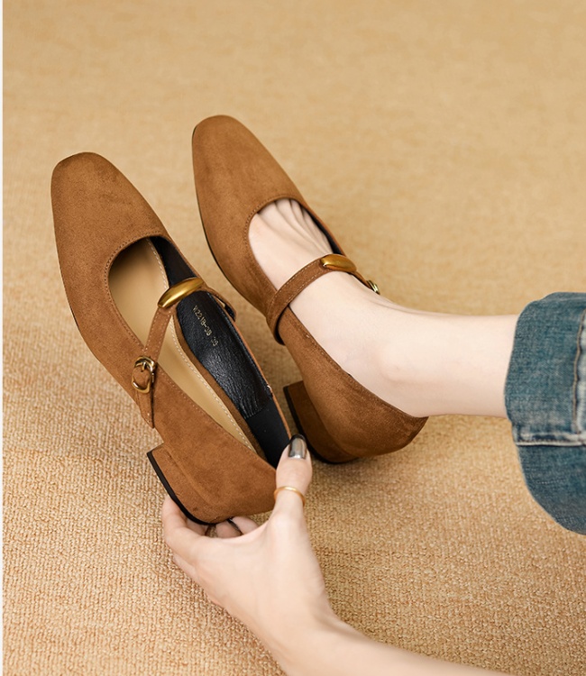 Temperament square head shoes low France style skirt for women