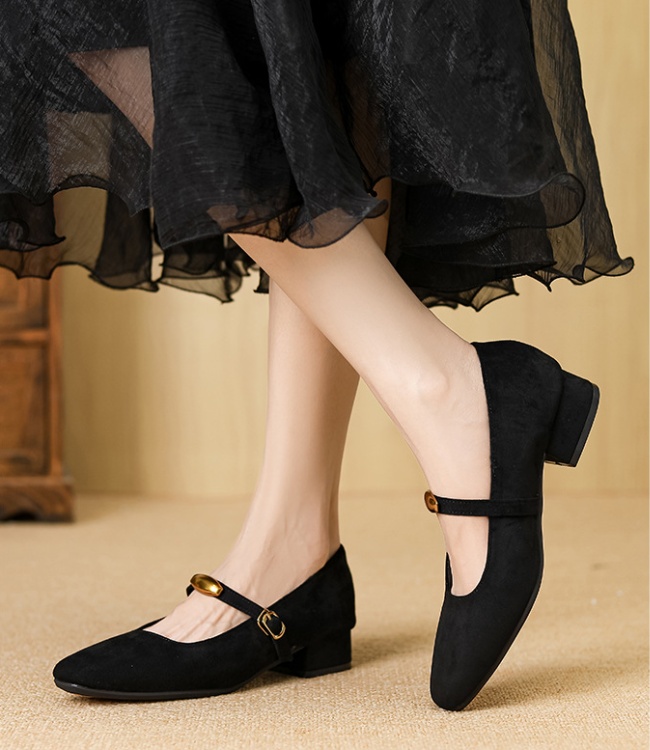 Temperament square head shoes low France style skirt for women