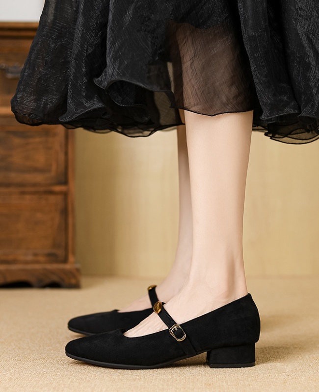 Temperament square head shoes low France style skirt for women