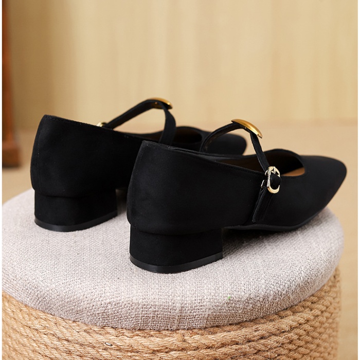 Temperament square head shoes low France style skirt for women