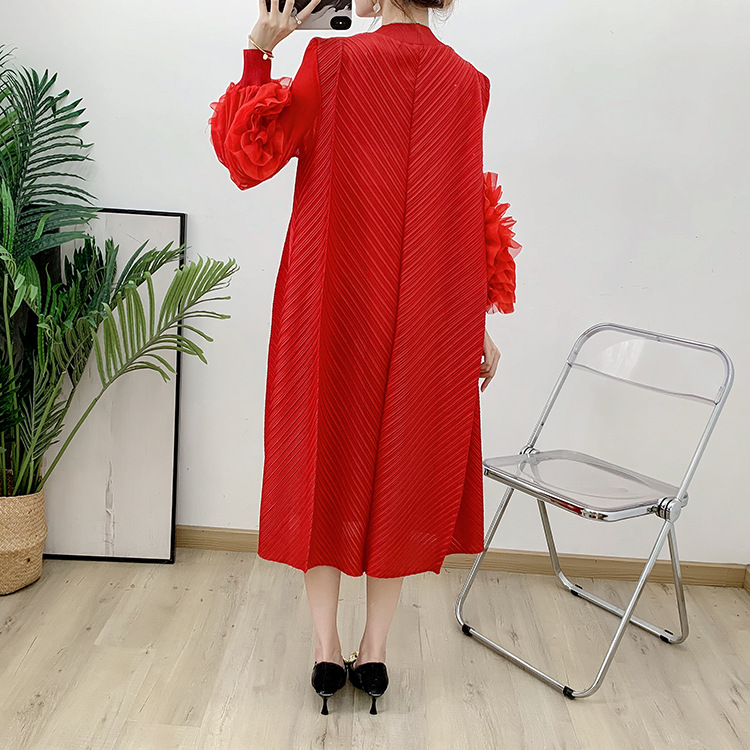 Embroidery long dress fold dress for women