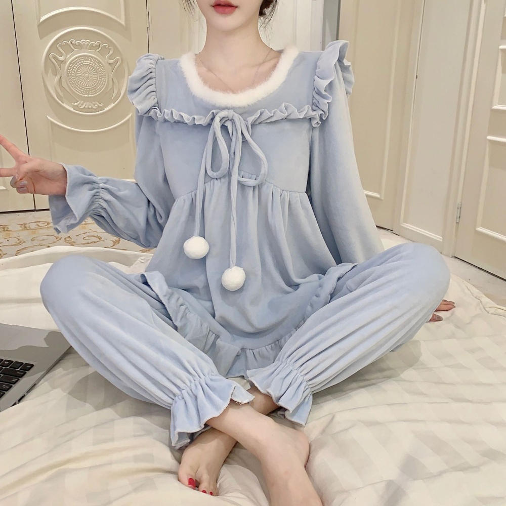 At home houndstooth autumn and winter maiden pajamas