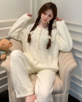 Coral velvet sexy cardigan winter pajamas for women