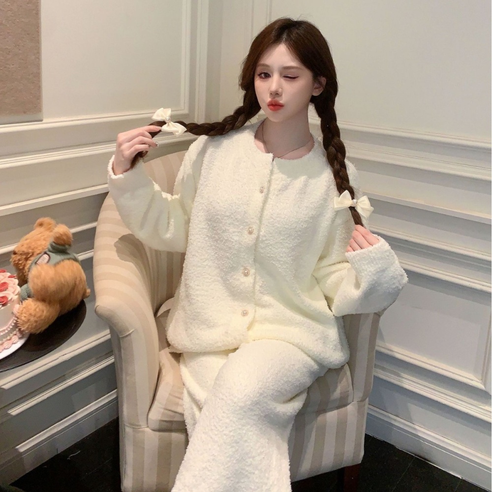 Coral velvet sexy cardigan winter pajamas for women