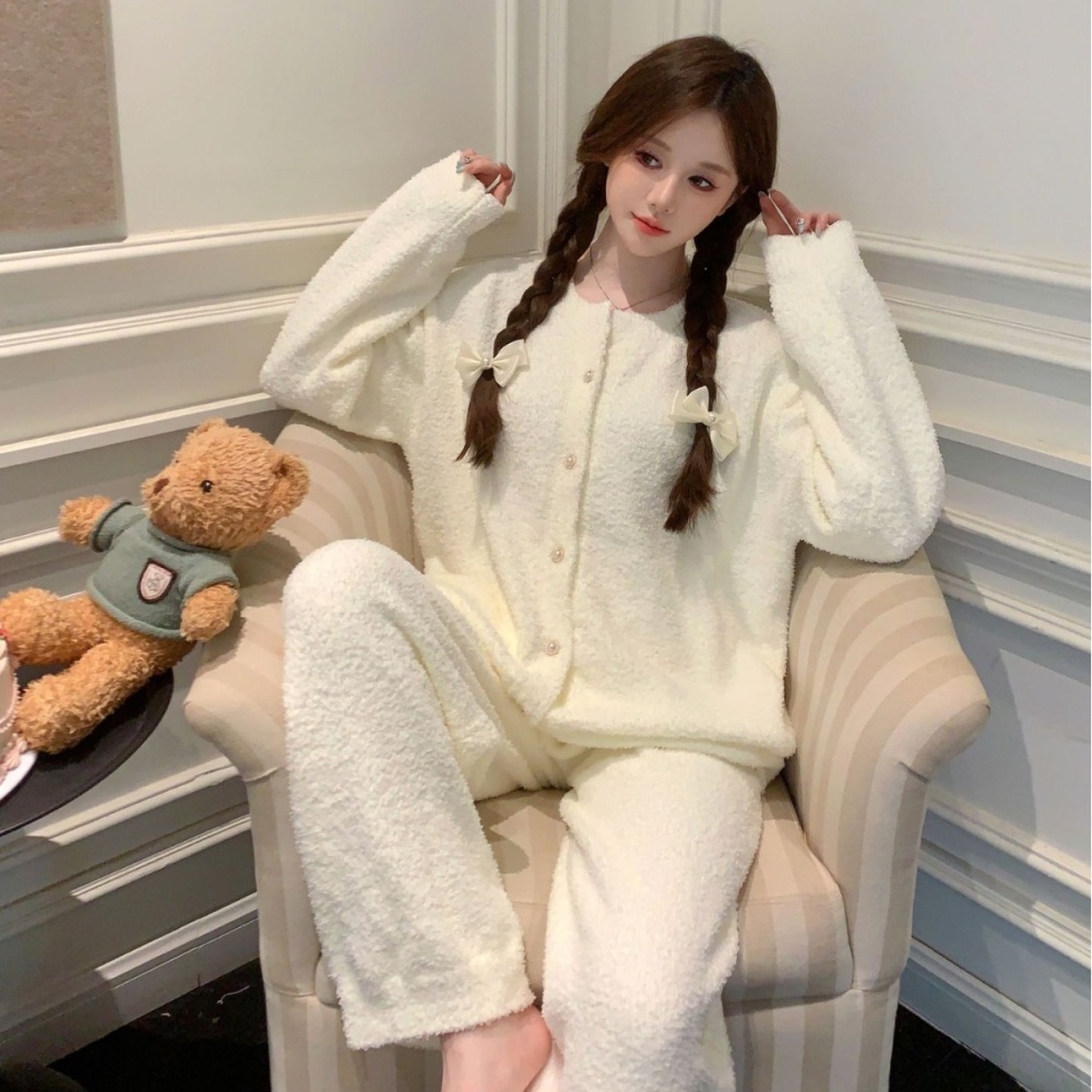 Coral velvet sexy cardigan winter pajamas for women