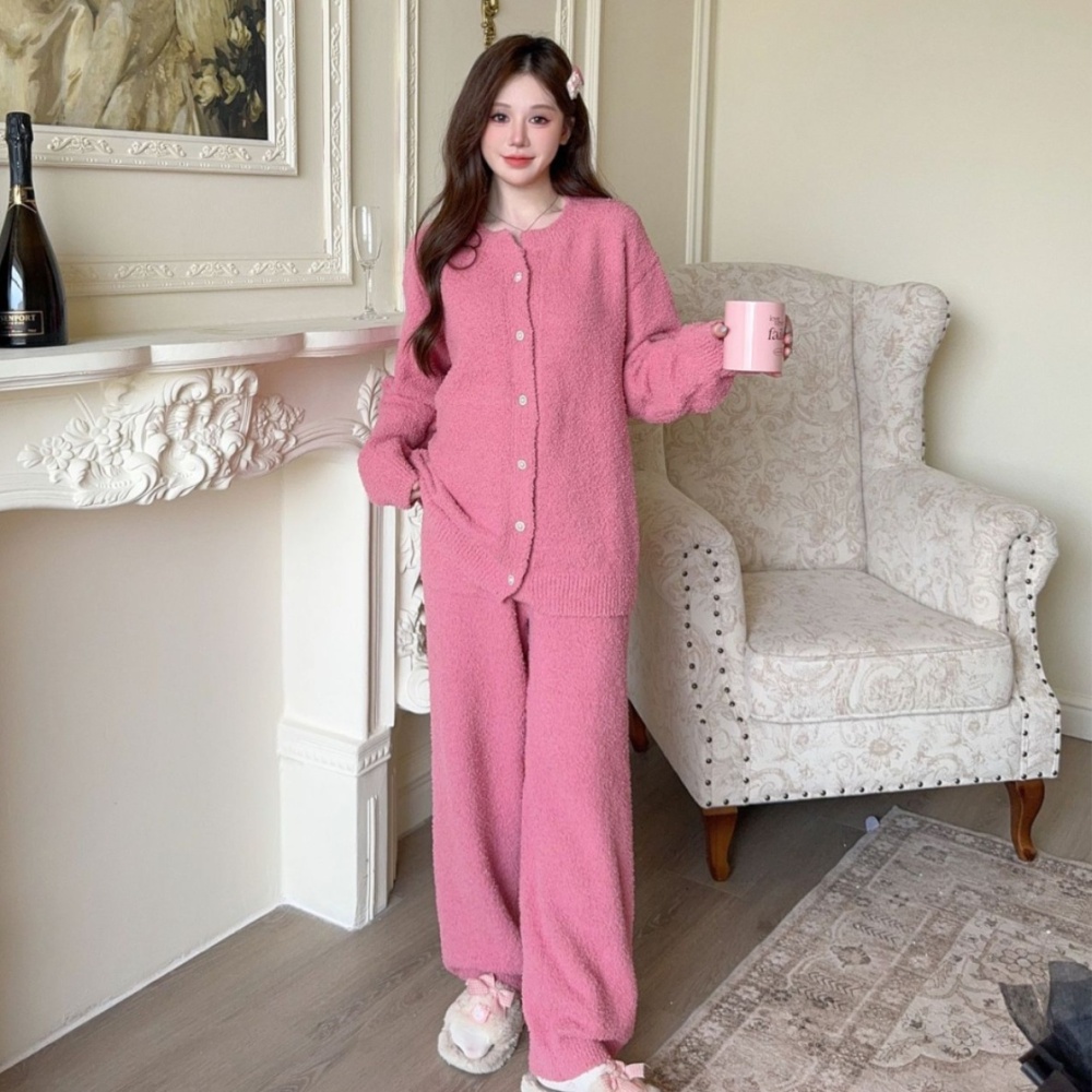 Coral velvet sexy cardigan winter pajamas for women