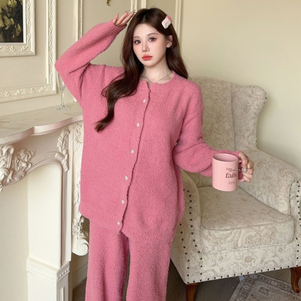 Coral velvet sexy cardigan winter pajamas for women