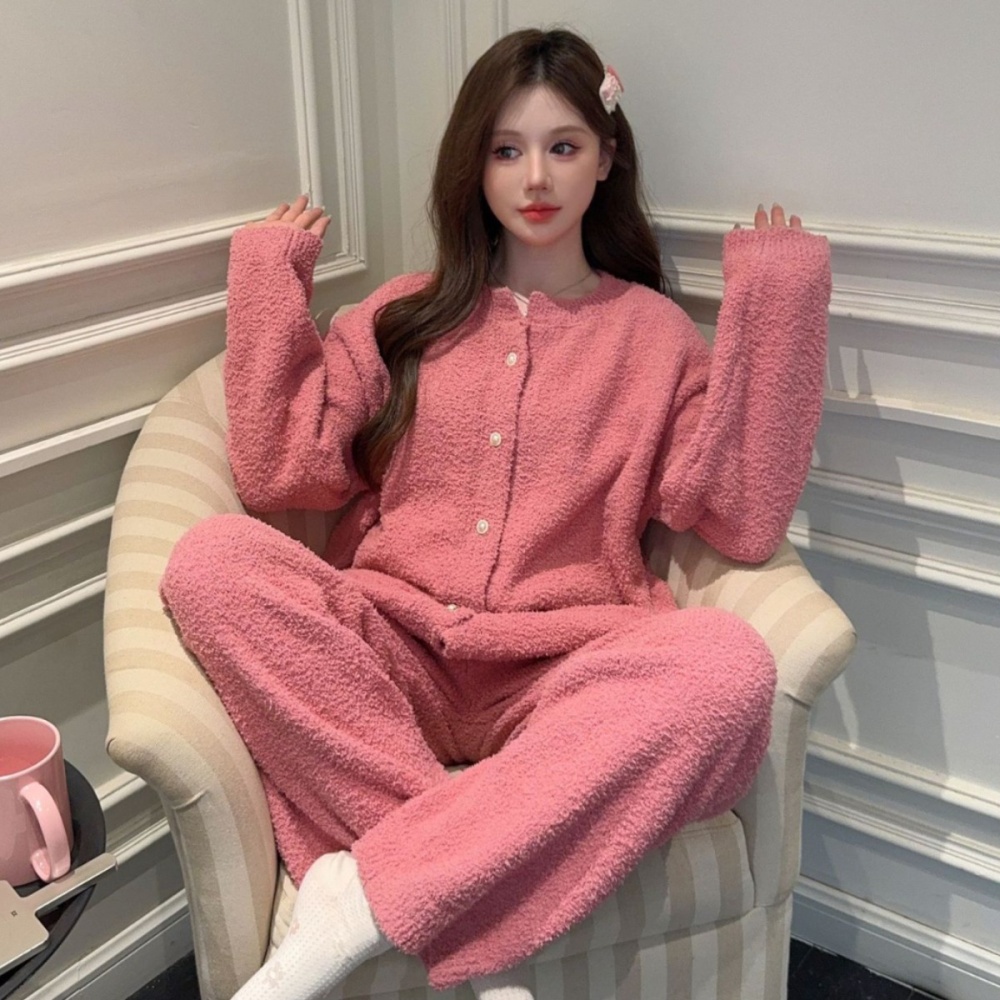 Coral velvet sexy cardigan winter pajamas for women