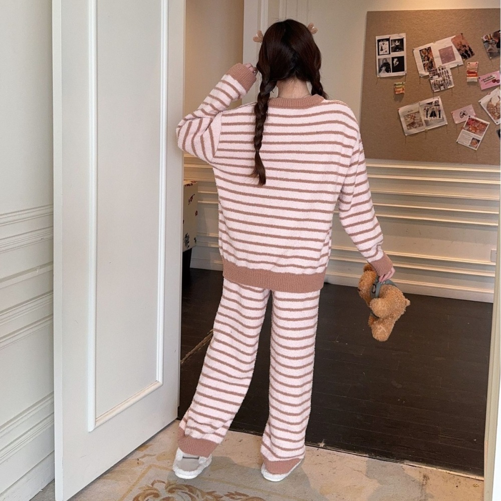 Autumn and winter stripe thermal pajamas a set for women