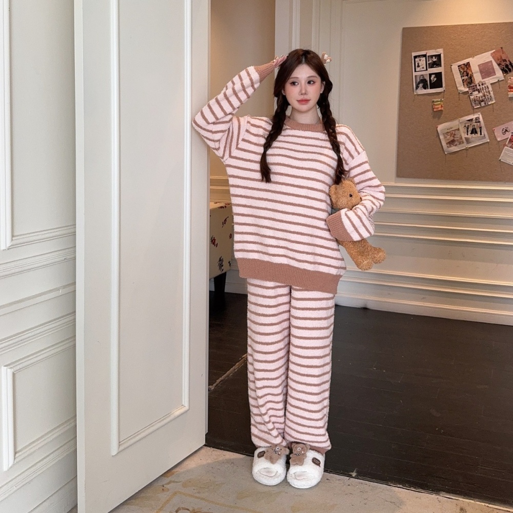 Autumn and winter stripe thermal pajamas a set for women