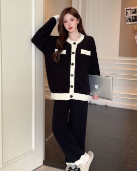 Thick thermal soft pajamas chanelstyle homewear cardigan a set