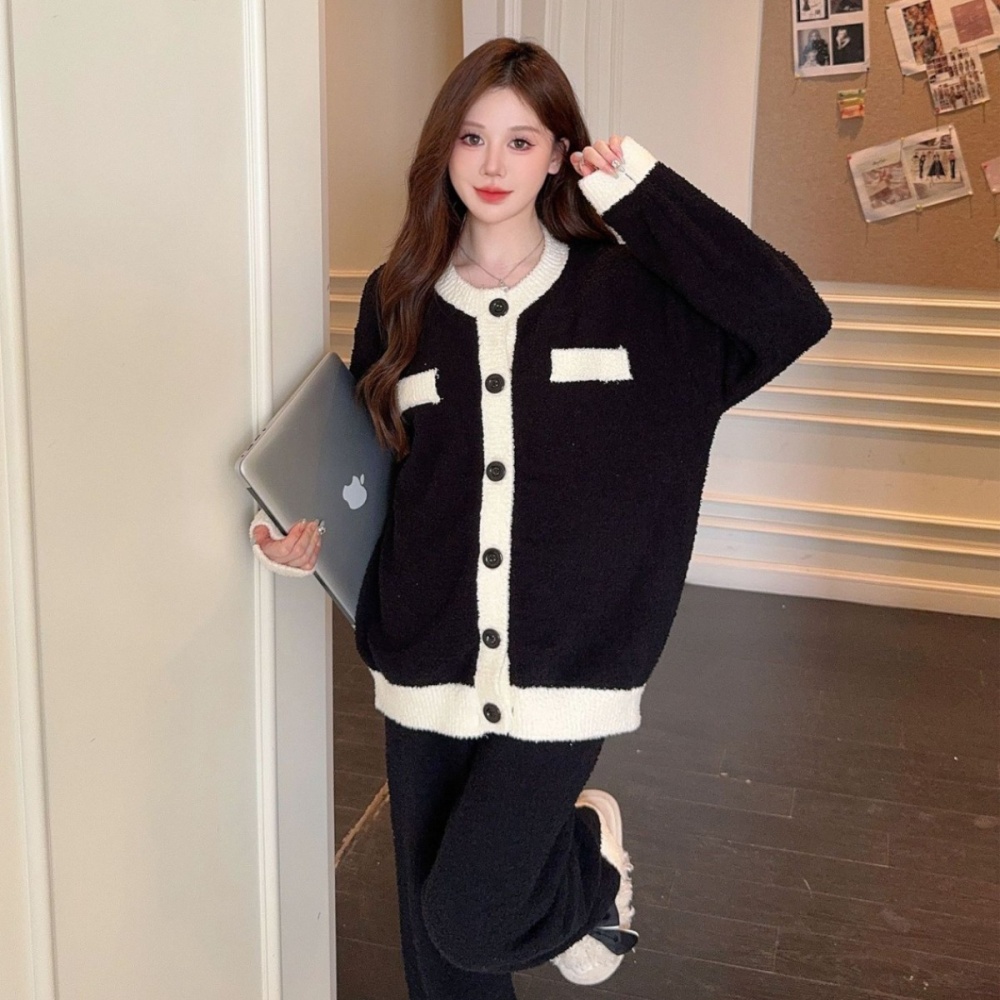 Thick thermal soft pajamas chanelstyle homewear cardigan a set