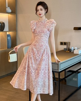 Lotus leaf edges summer dress lace long dress for women