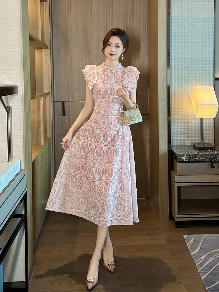 Lotus leaf edges summer dress lace long dress for women