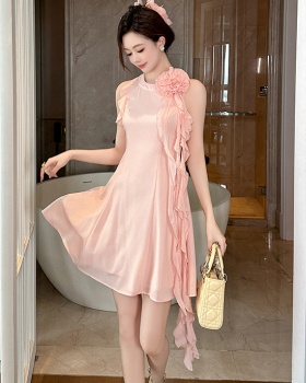 Sweet pinched waist flowers A-line dress for women