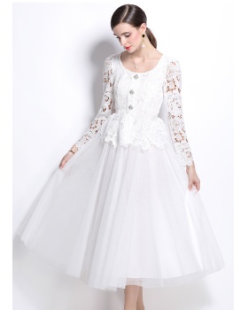 White gauze evening dress splice long dress for women