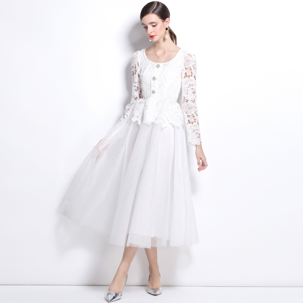 White gauze evening dress splice long dress for women