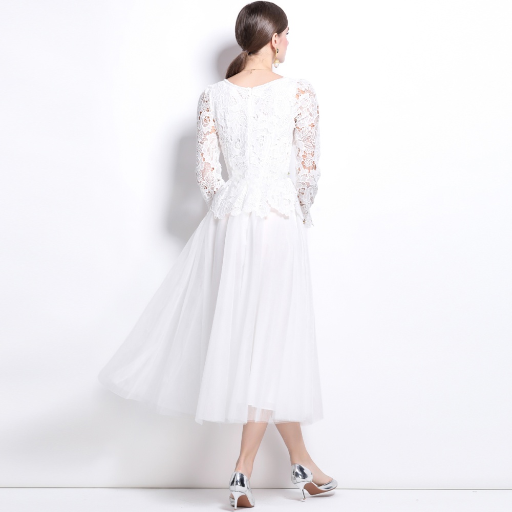 White gauze evening dress splice long dress for women