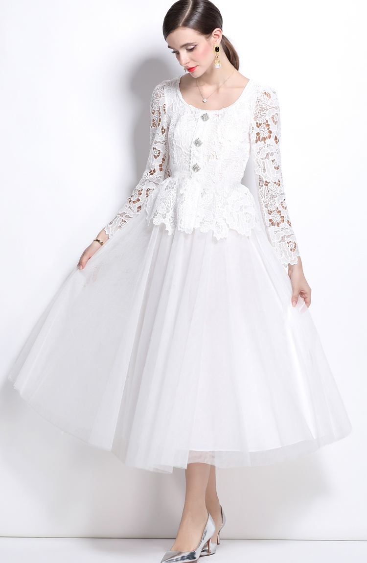 White gauze evening dress splice long dress for women